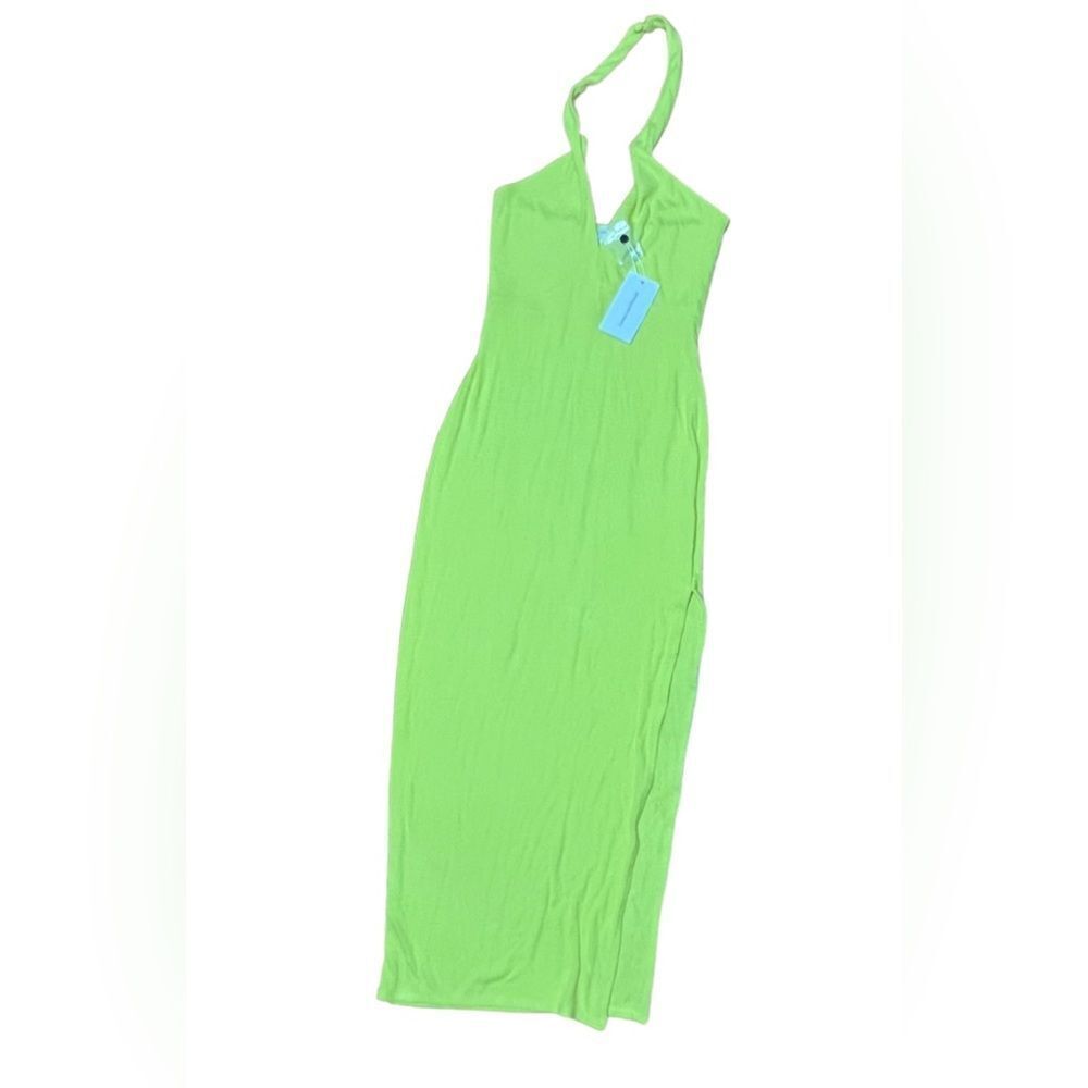 Lovers + Friends Tie Halter Dress Yellow Ribbed Stretch Size Small